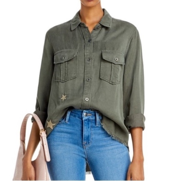 Rails Loren Khaki Star Embroidered Linen Shirt - Picture 1 of 8